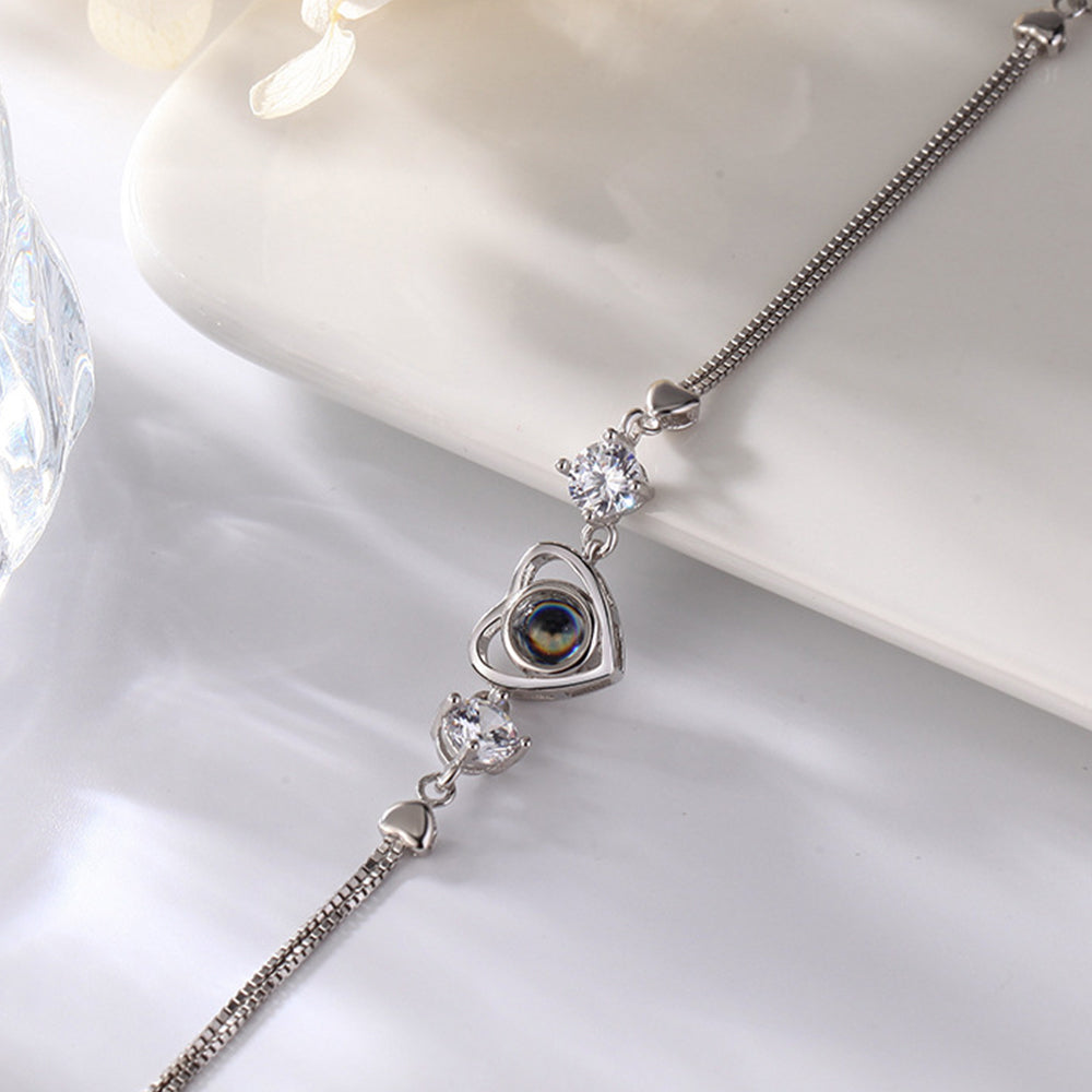 Personalized Heart Picture Projection Bracelet 925 Sterling Silver