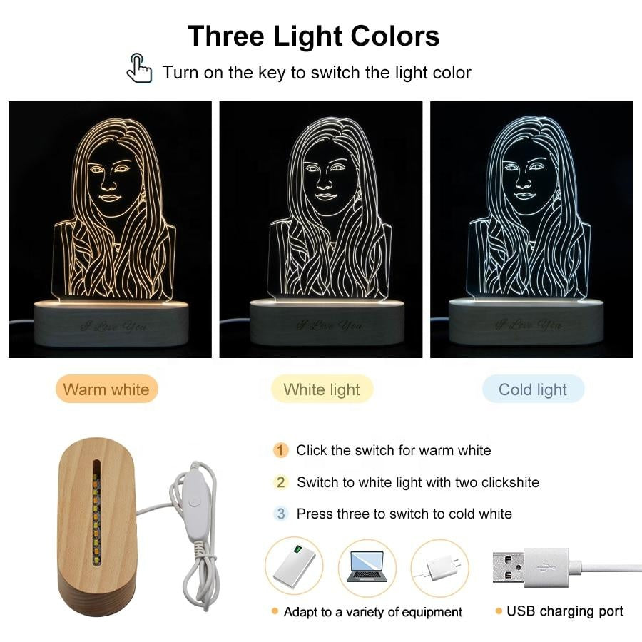 Plexi Lampa 3D w Dowolnym Kształcie na Dzień Babci i Dziadka - Prezent dla Dziadków