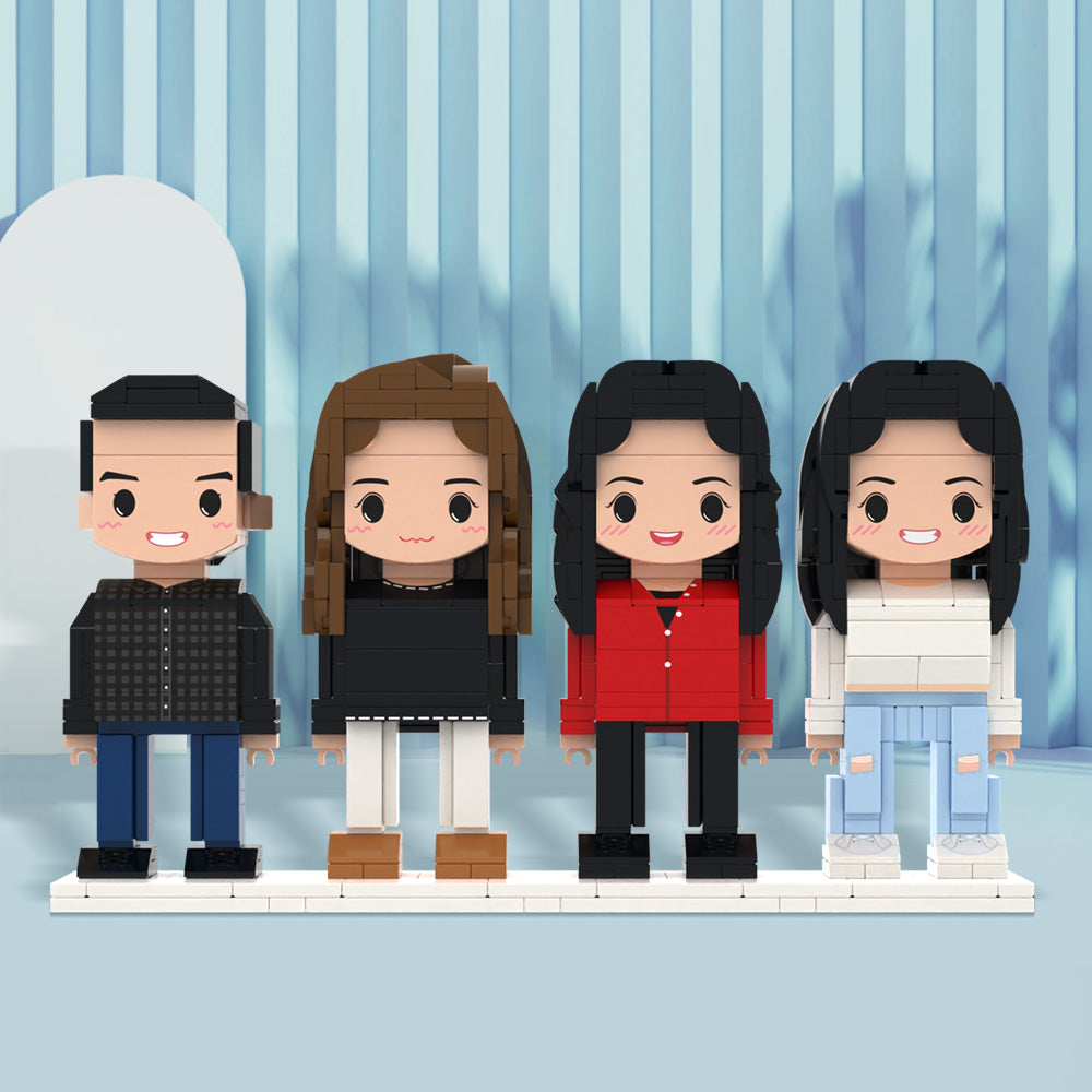 Full Body Customizable 4 People Photo Custom Cute Brick Figures Small Particle Block Perfect Christmas Gifts for Family Friends