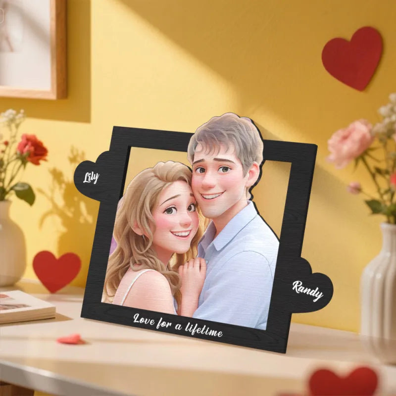 Personalized Cartoon Style Heart-Shaped Name Photo Frame Best Anniversary Birthday Family Holiday Gift