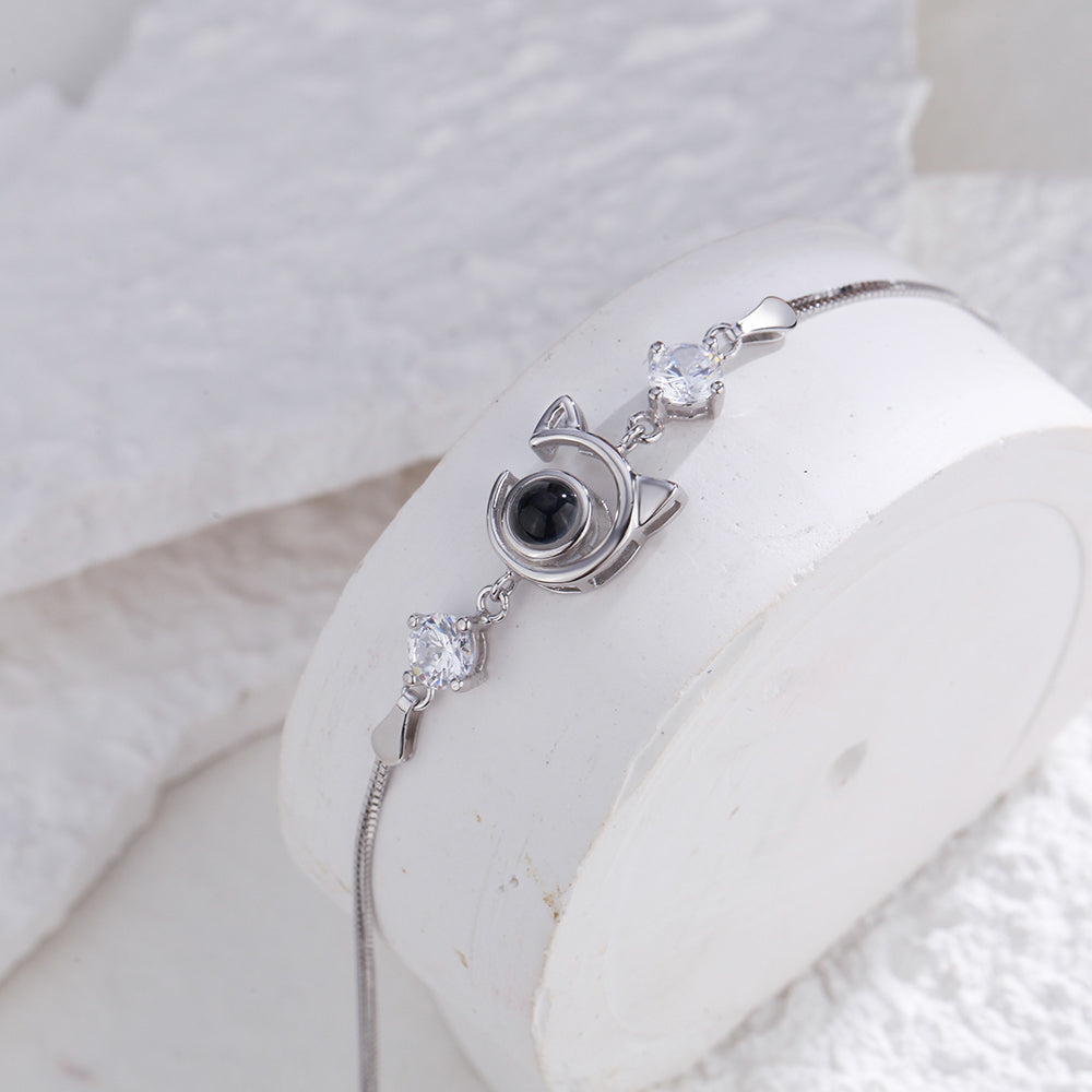 Personalized Cat Pendant Picture Projection Bracelet 925 Sterling Silver