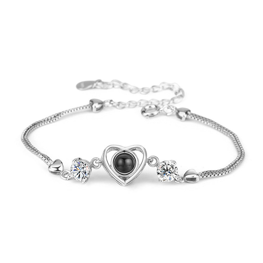 Personalized Heart Picture Projection Bracelet 925 Sterling Silver