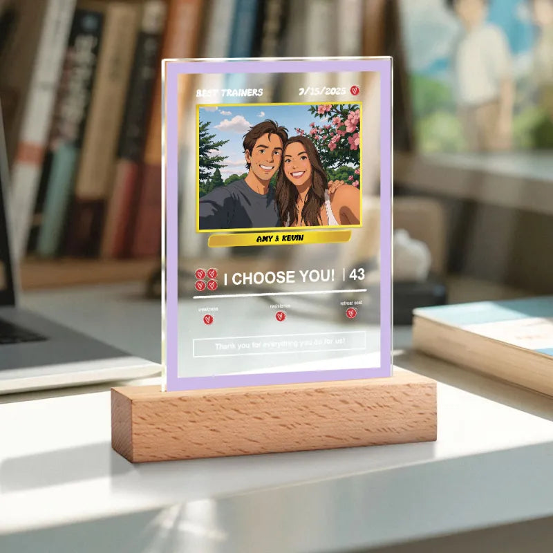 Personalizowana lampka akrylowa z zdjęciem i napisem na prezent dla pary