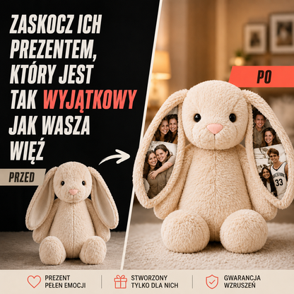 Pluszowy królik ze zdjęciami na uszach