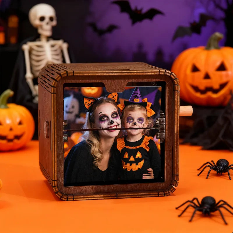 Personalizowany album na zdjęcia Halloween z muzyką i animacją, mechaniczny, ręcznie kręcony, z podświetleniem, 16 zdjęć