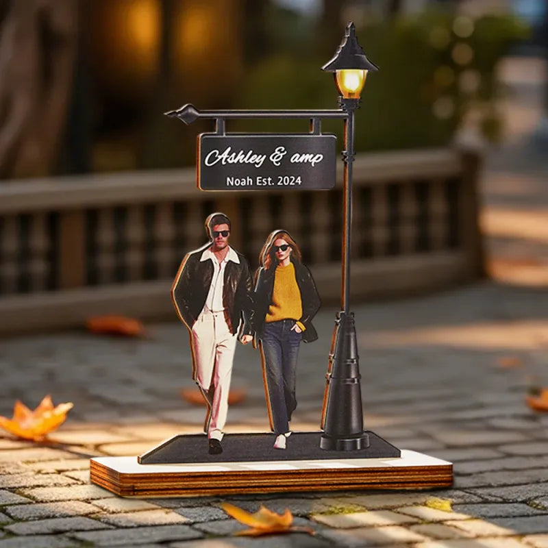 Personalizowana figurka dla pary na Walentynki, drewniana pamiątka z zdjęciem