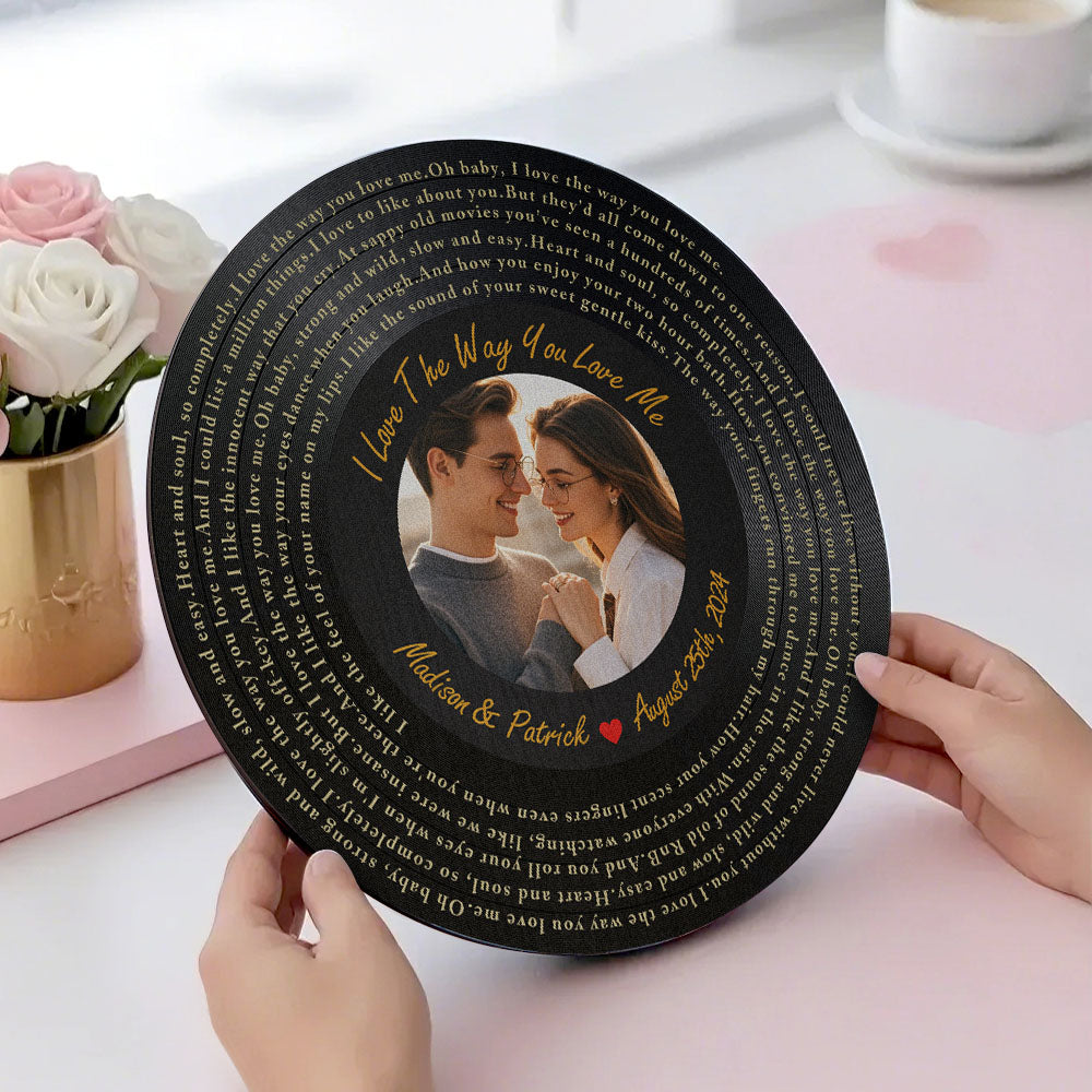 Personalizowany drewniany znak z tekstem piosenki i zdjęciem dla ukochanej na prezent