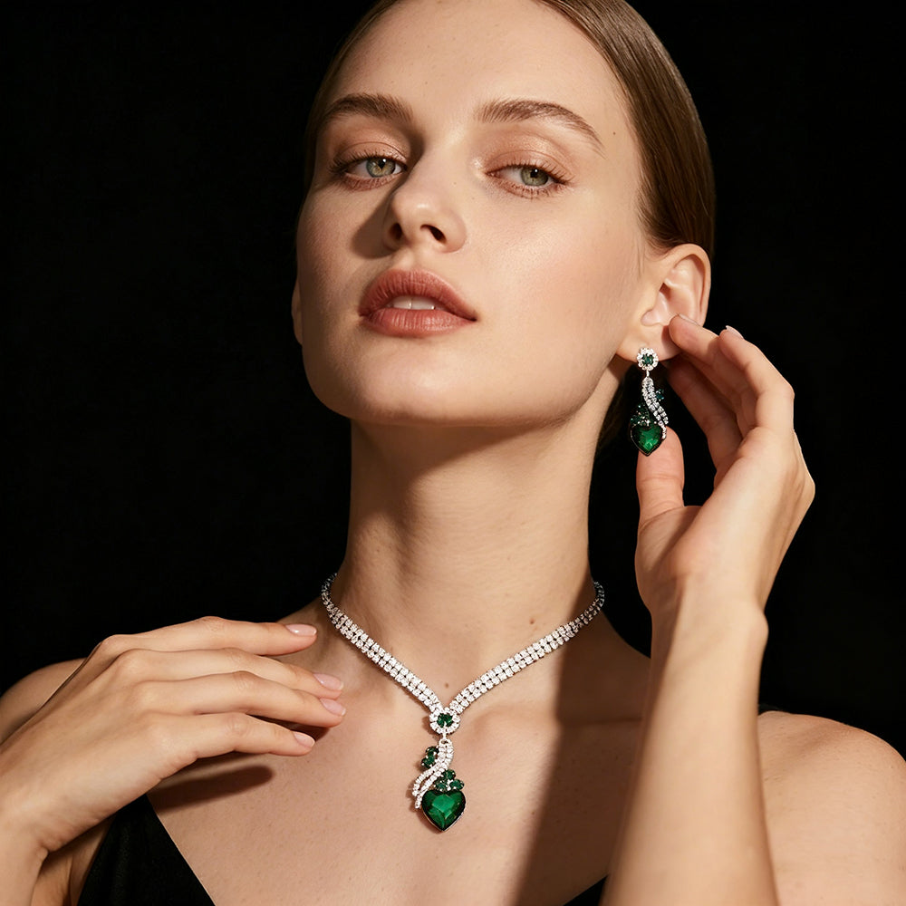 Bridal Rhinestone Heart Necklace and Earrings Set – Elegant Wedding Jewelry