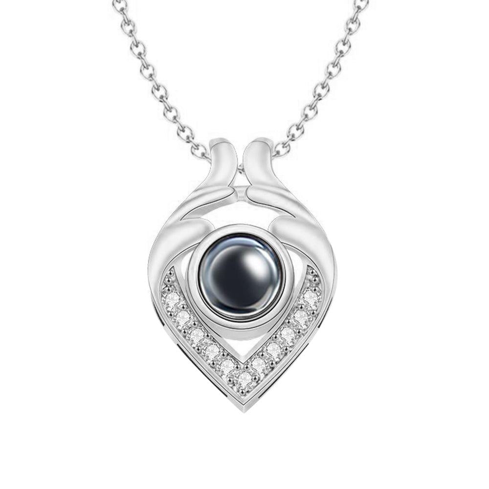 Personalized Heart Projection Necklace with Zircon 925 Sterling Silver