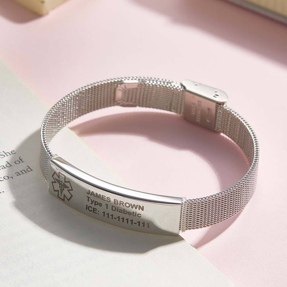 Personalized Emergency Medical Alert ID Bracelet with Text Adjustable Bracelet Gift for Diabetes Epilepsy Autism