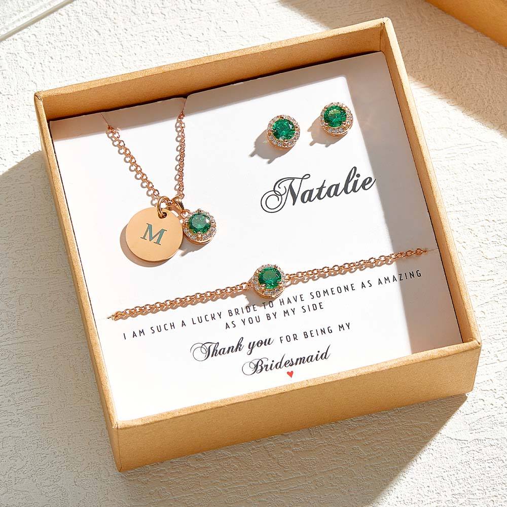 Personalized Earrings Bracelet Necklace Jewelry Set Wedding Bridesmaid Proposal Gift Box