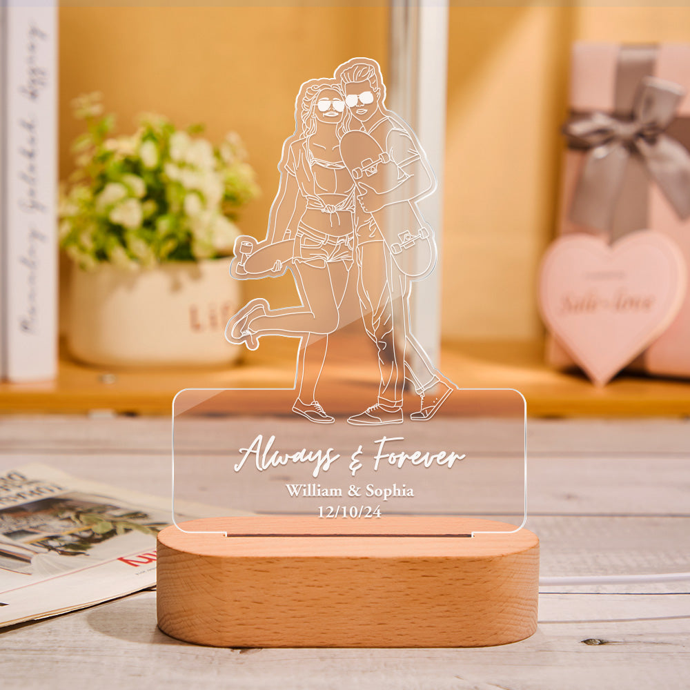 Personalizowana lampa nocna z portretem, prezent dla ukochanej na rocznicę