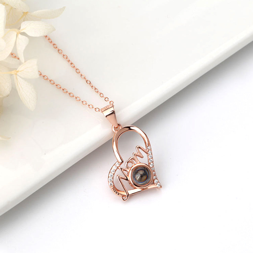 Personalized Mom Projection Heart Necklace 925 Sterling Silver