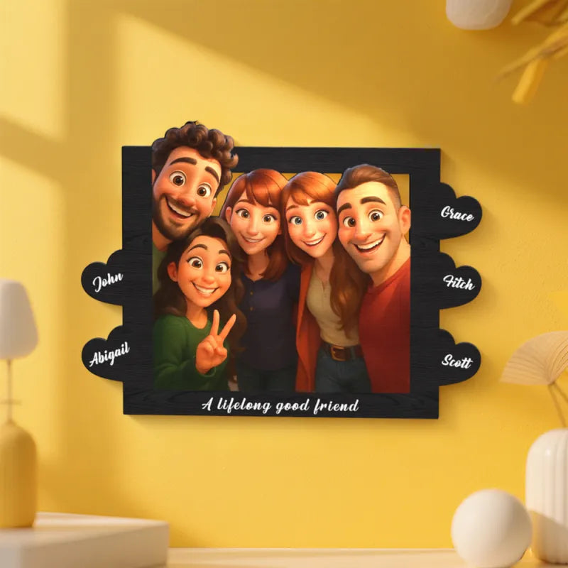 Personalized Cartoon Style Heart-Shaped Name Photo Frame Best Anniversary Birthday Family Holiday Gift