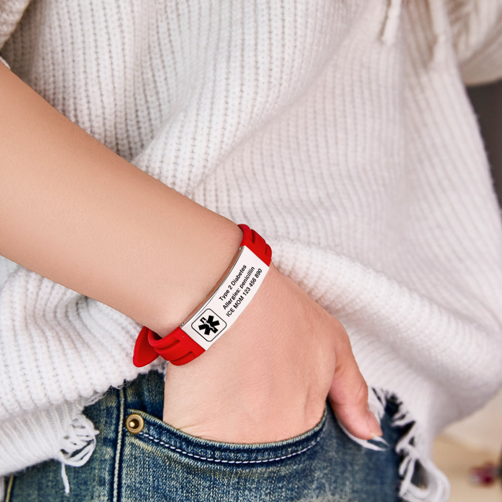 Personalized Emergency Medical Alert Bracelet Adjustable Silicone Bracelet for Men Women First Aid Gift