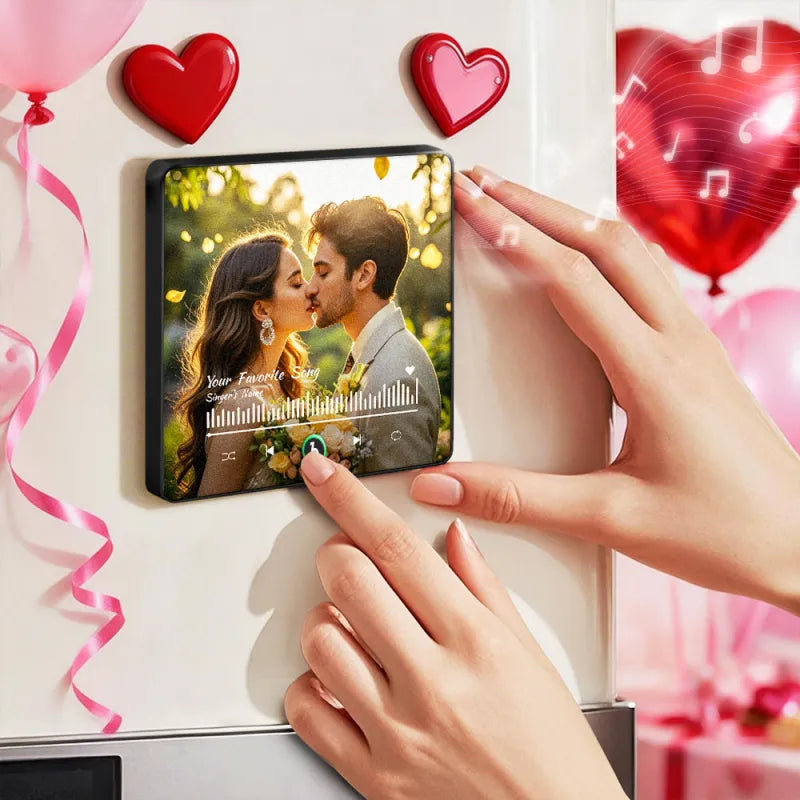 Personalizowany magnes na lodówkę z ulubioną piosenką i zdjęciem na Walentynki