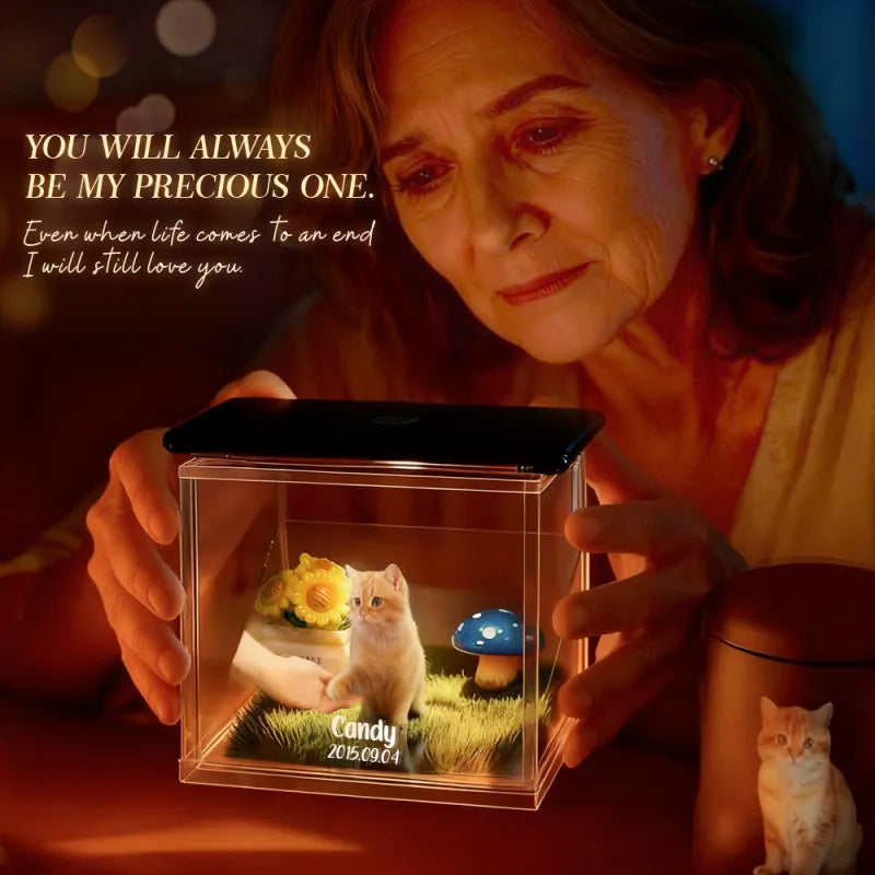Custom Pet Name & Memorial Date Holographic Digital House – DIY Pet Memorial Ornament Christmas Gift