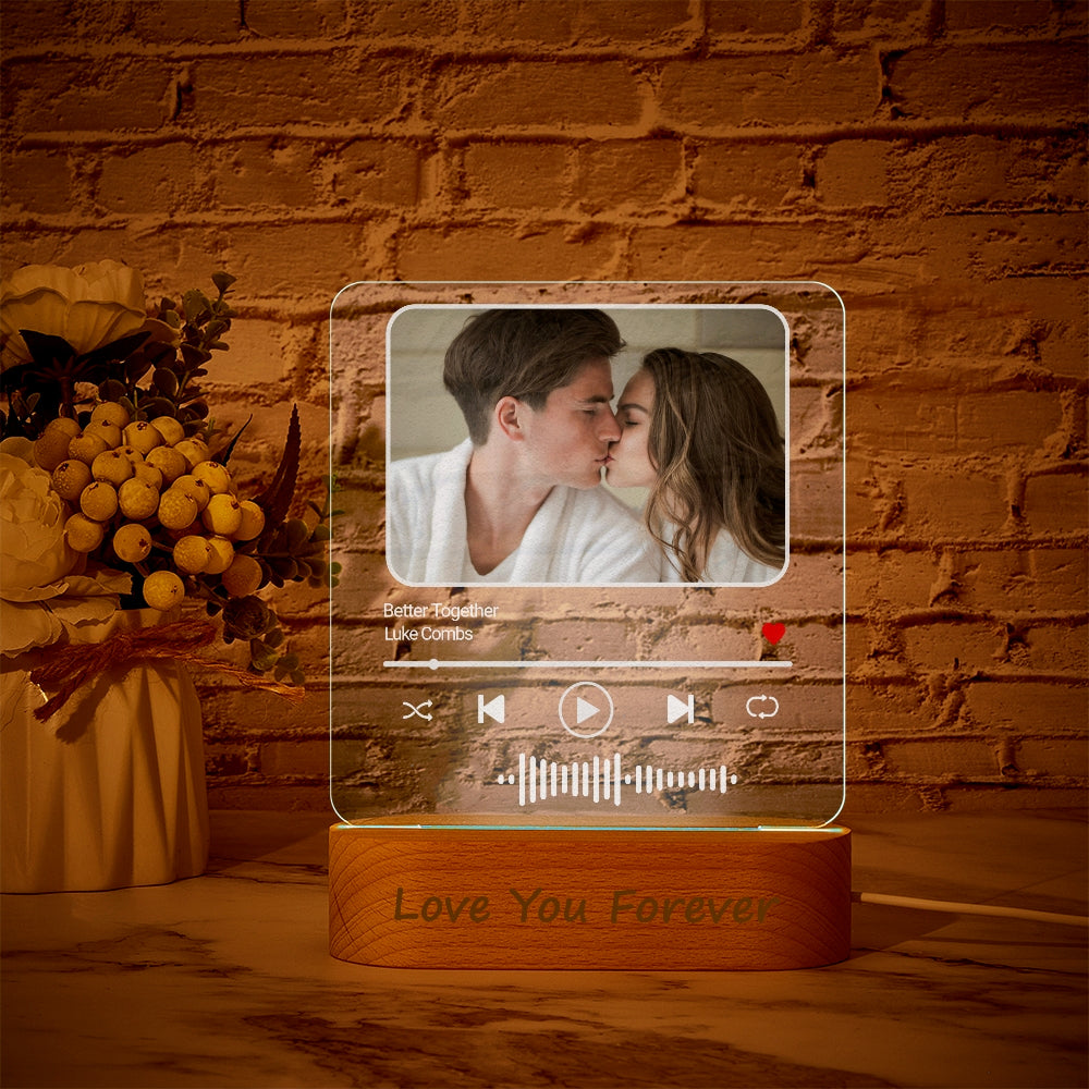 Personalizowana lampka nocna z kodem muzycznym, prezent na rocznicę