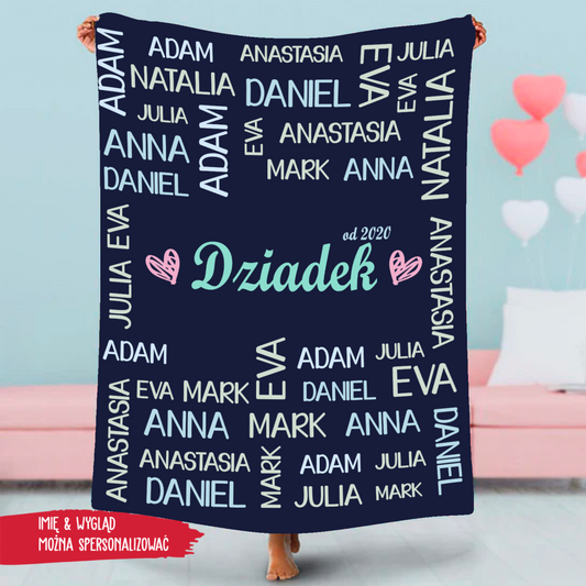 Koc dla dziadka z imionami bliskich osób