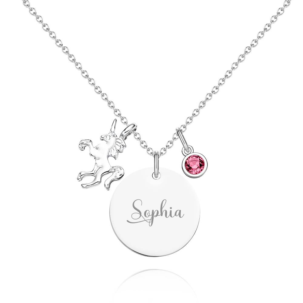 Personalized Unicorn Necklace with Birthstone Name Necklace Birthday Gift for Girls
