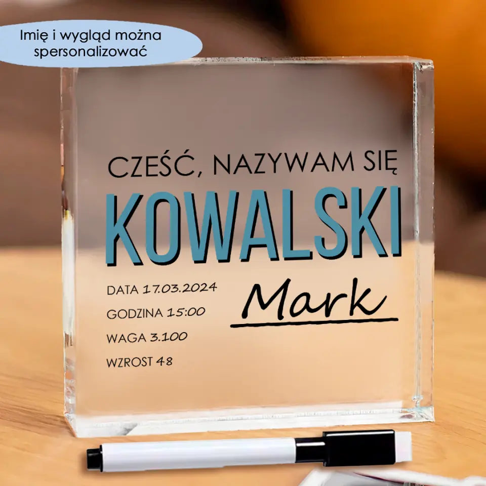 Szkło kwadratowe Prezent Na Dzien Mamy Cześć, nazywam się