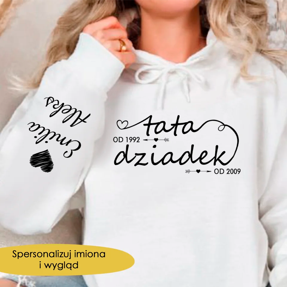 Prezent Na Dzien Dziadkow Bluza Z kapturem Z Personalizowanym Rękawem Moc Imienia