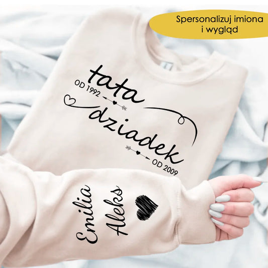 Dzień Dziadka Prezent Bluza Z Personalizowanym Rękawem Historia Imienia