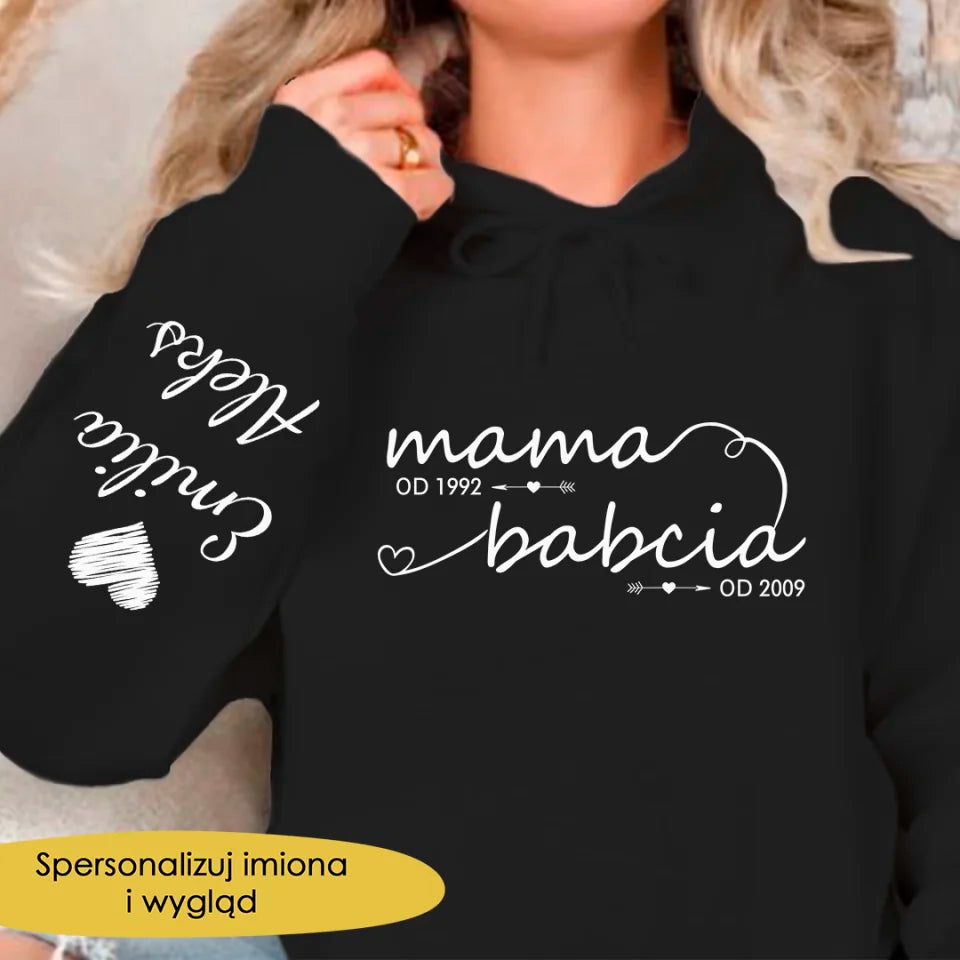 Prezent Dzien Babci Bluza Z kapturem Z Personalizowanym Rękawem Twój Unikalny Wybór