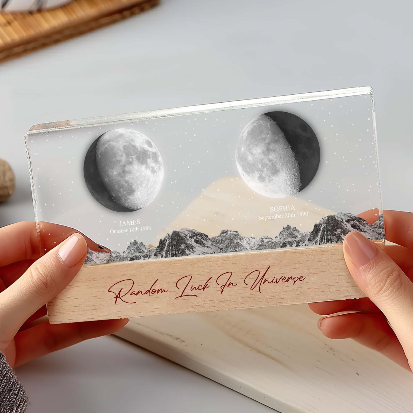 Personalizowana lampka nocna w kształcie fazy Księżyca z zdjęciem dla ukochanej