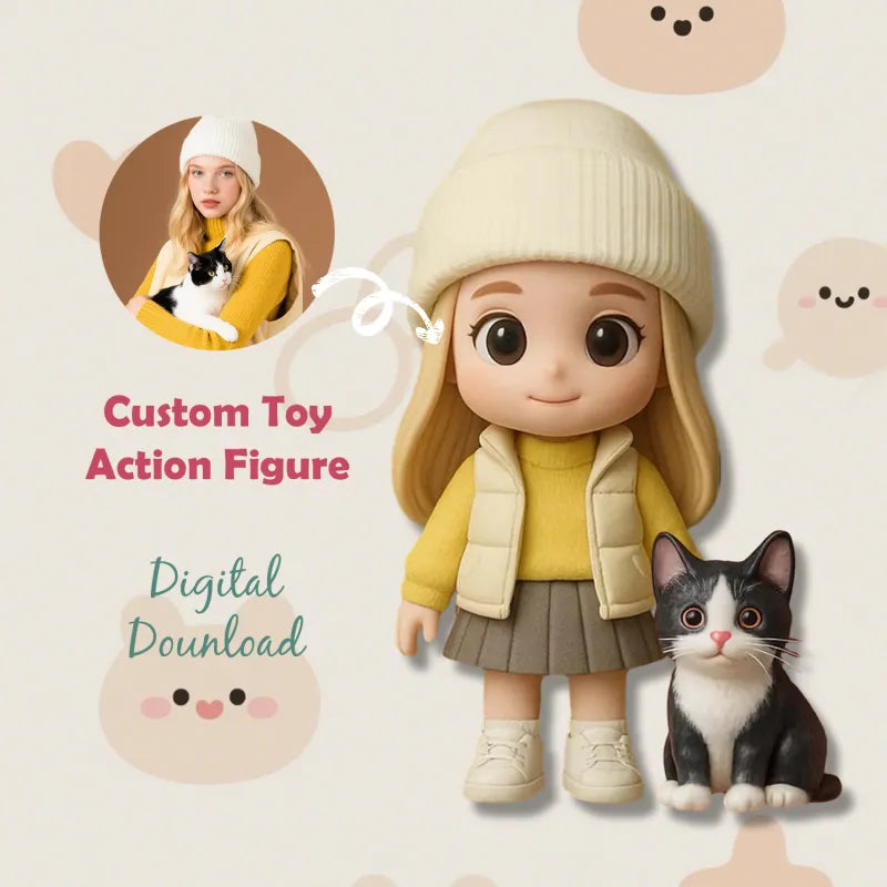 Custom 1 Person and 1 Pet 3D Mini Figure From Your Photo Personalized Toy Figure Gifts For Kids