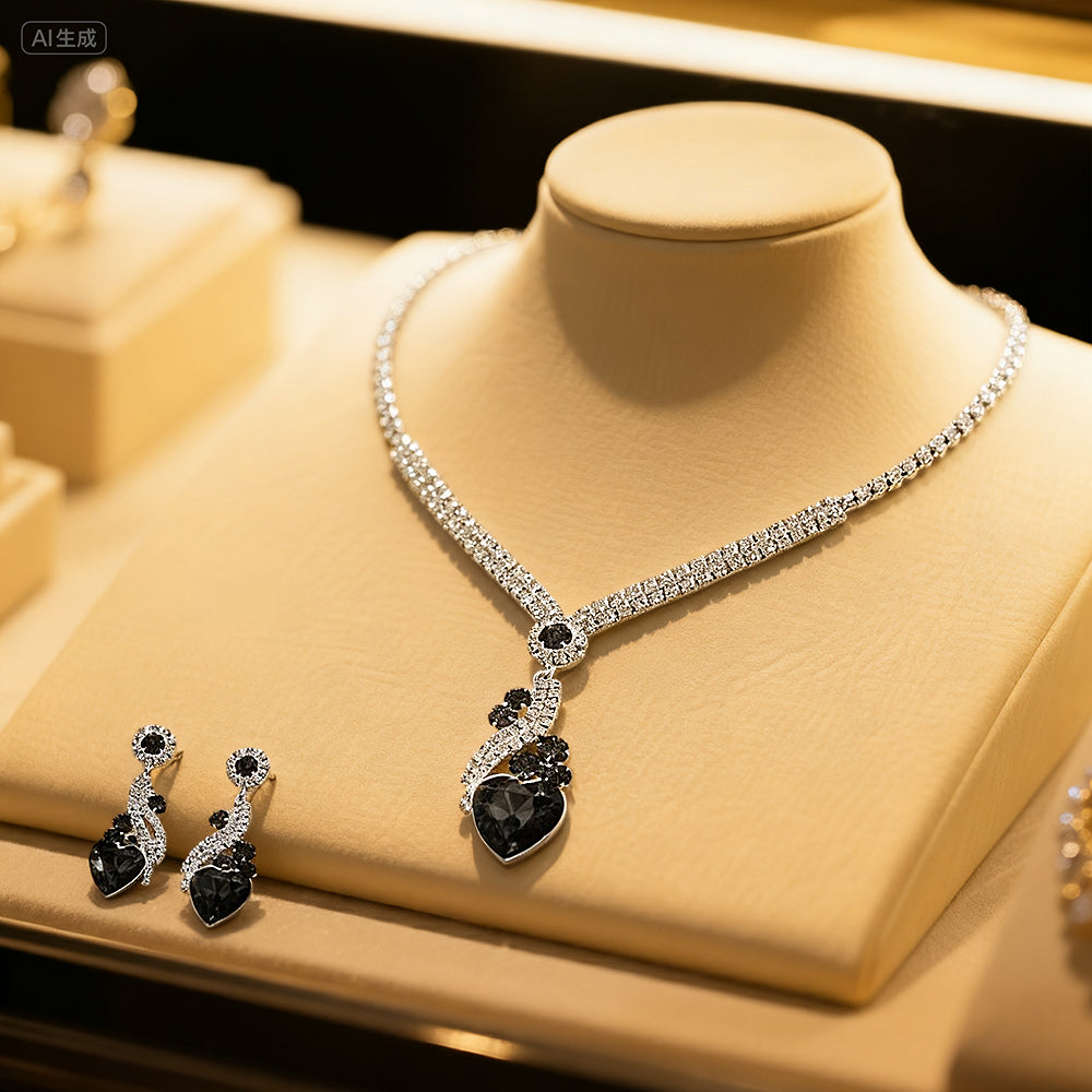 Bridal Rhinestone Heart Necklace and Earrings Set – Elegant Wedding Jewelry