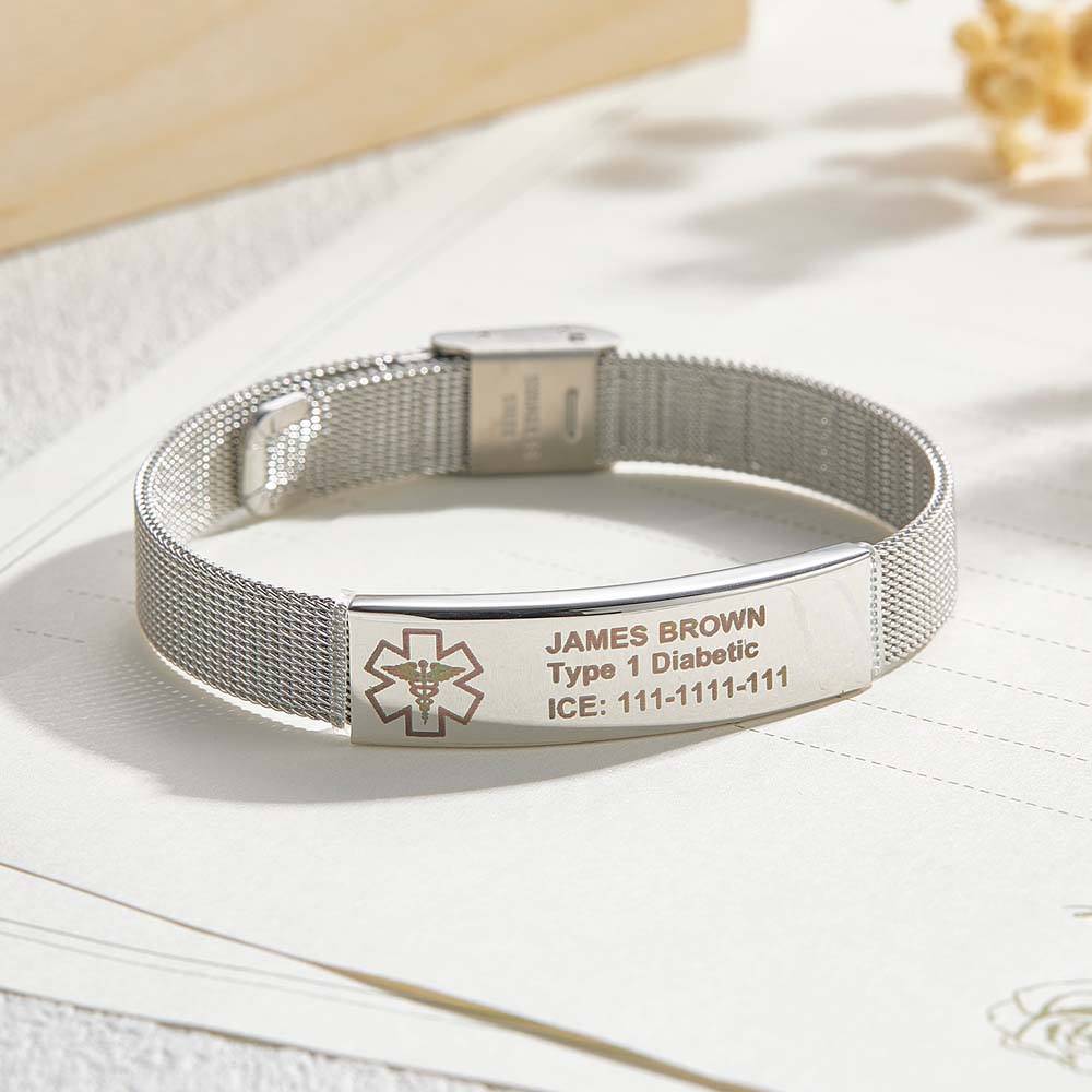 Personalized Emergency Medical Alert ID Bracelet with Text Adjustable Bracelet Gift for Diabetes Epilepsy Autism