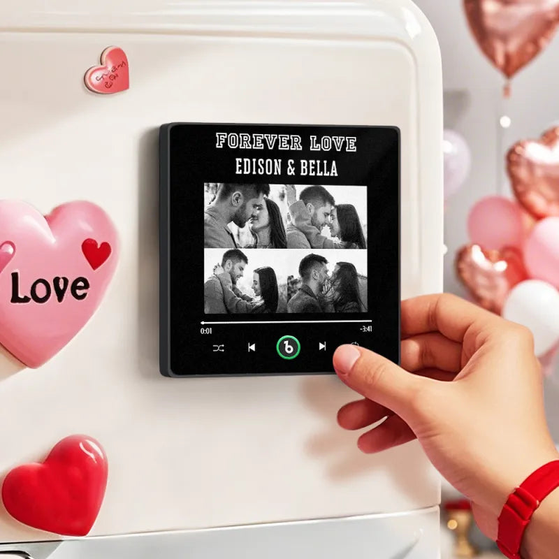 Personalizowany magnes na lodówkę z imionami i zdjęciami na Walentynki dla pary