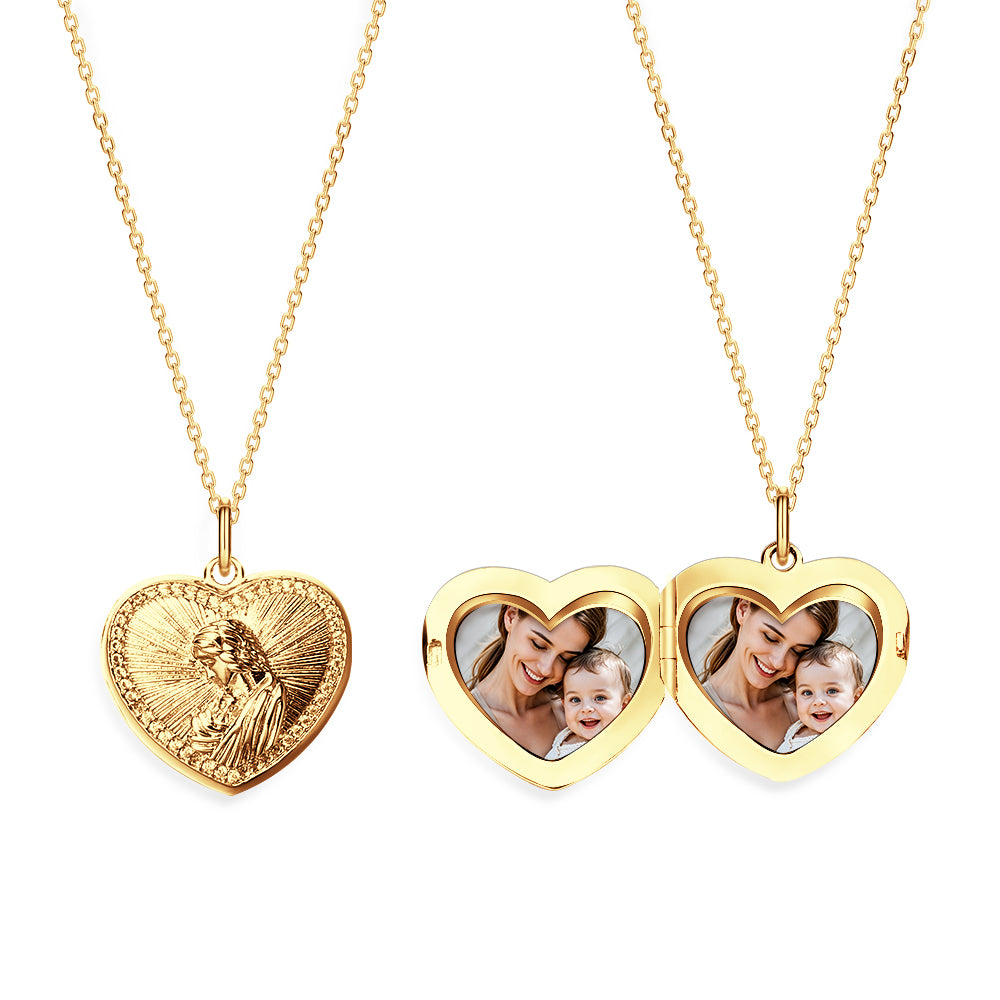 Personalized Photo Necklace Heart Embossed Cubic Locket Necklace Gift for Mom