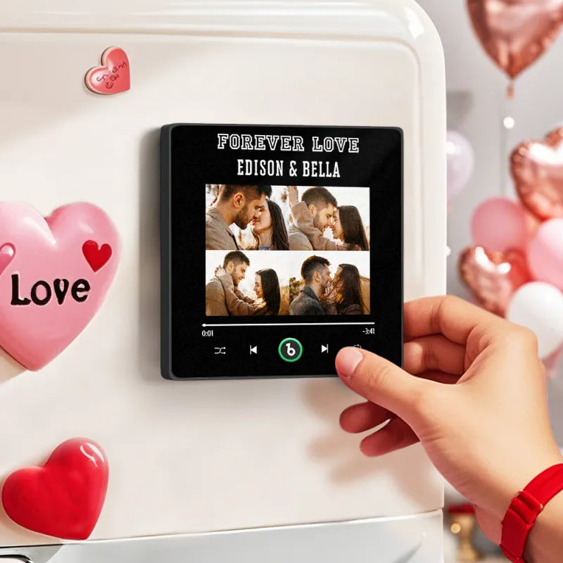 Personalizowany magnes na lodówkę z muzyką i zdjęciami na Walentynki dla pary