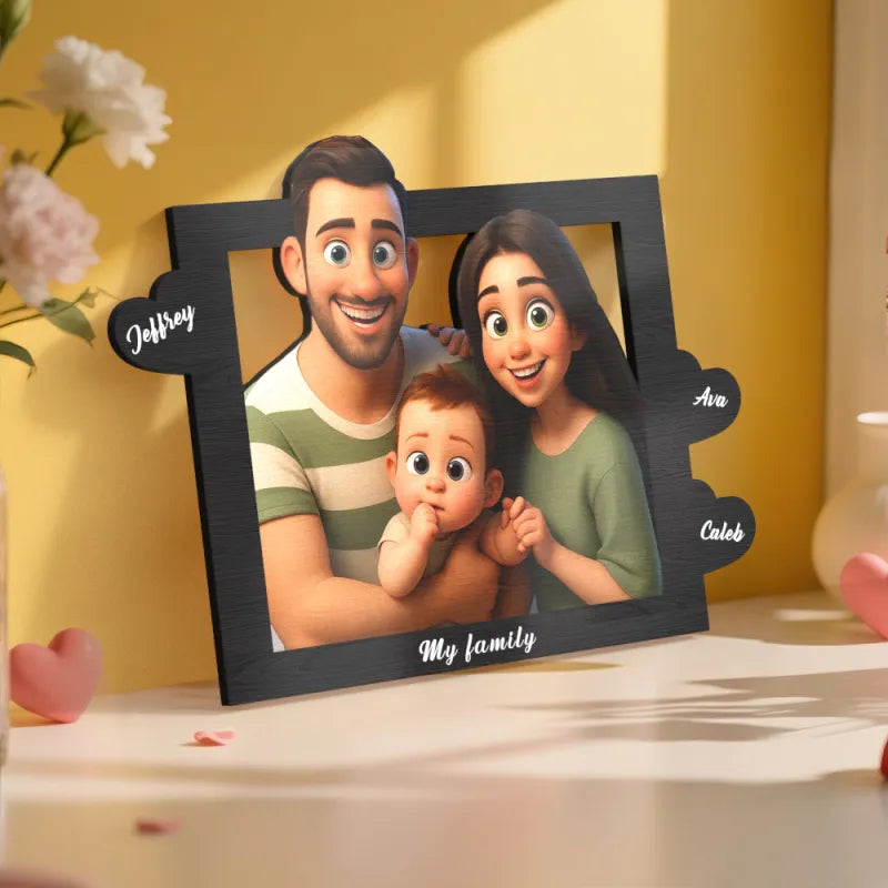 Personalized Cartoon Style Heart-Shaped Name Photo Frame Best Anniversary Birthday Family Holiday Gift