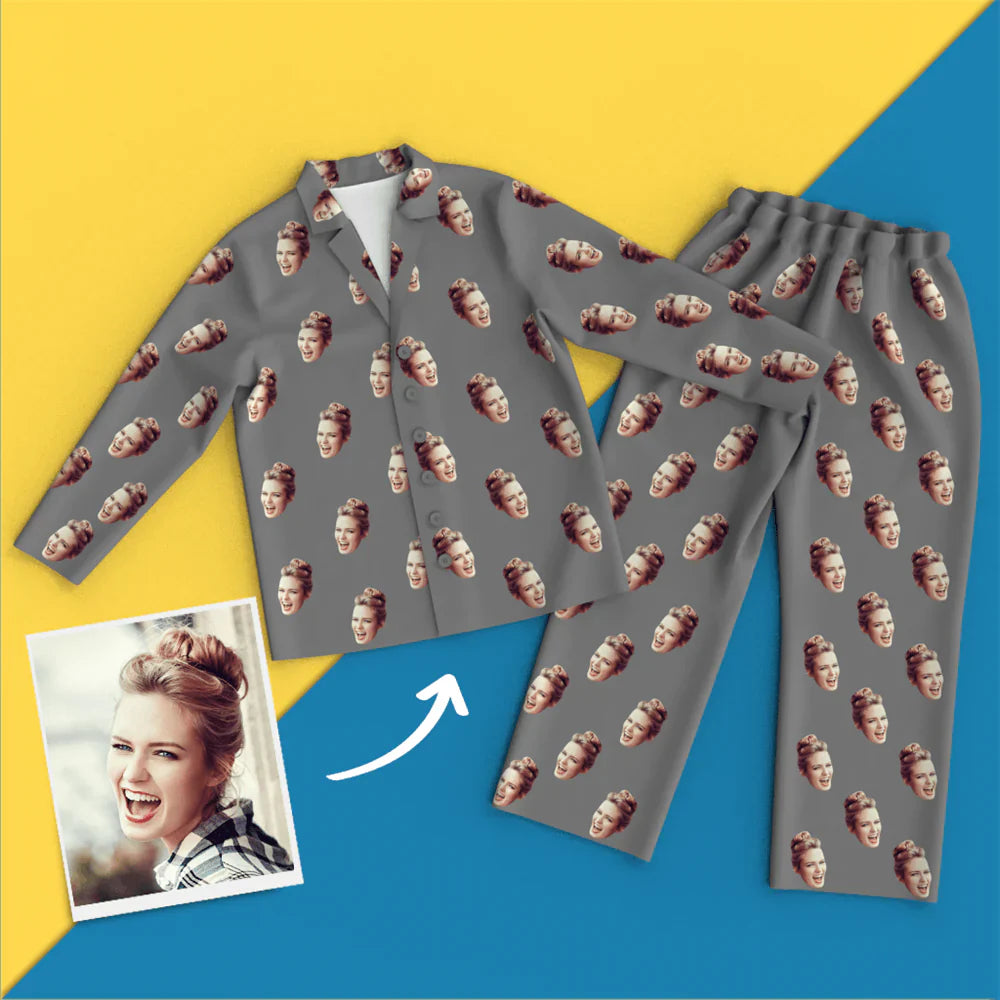 Kolorowa piżama unisex z twarzą, długi rękaw