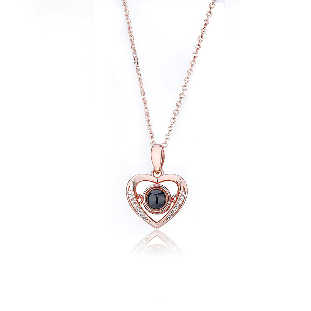 Personalized Heart Projection Necklace with Diamonds