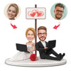 Wedding Couple Sitting Holding Laptop Custom Bobblehead with Engraved Text
