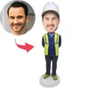 Construction Worker Custom Bobblehead With Engraved Text