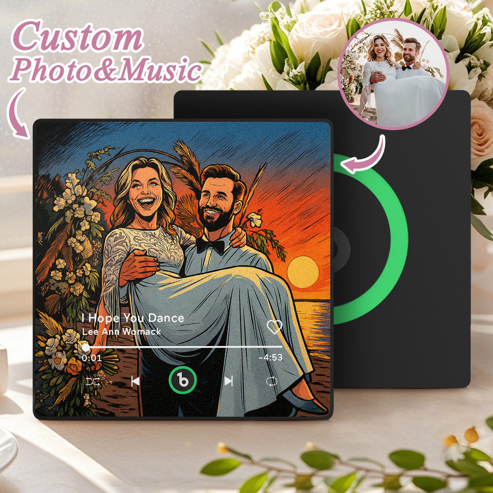 FridgeBeats Framed 4.0 Custom Photo Music Fridge Magnet Various Cartoon Style Song Fridge Magnet That Can Play Songs Wedding Gift