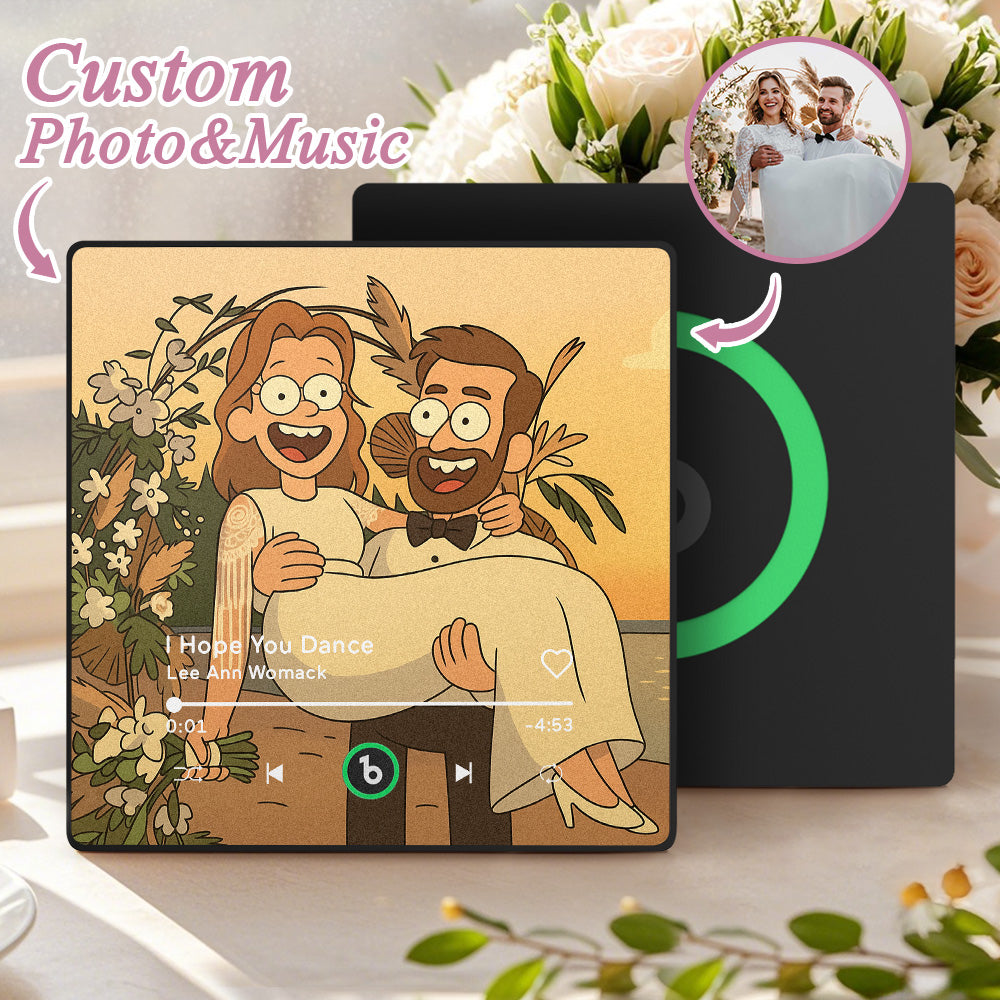 FridgeBeats Framed 4.0 Custom Photo Music Fridge Magnet Various Cartoon Style Song Fridge Magnet That Can Play Songs Wedding Gift