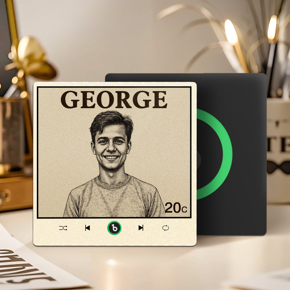 FridgeBeats Frameless 4.0 Custom Portrait Vintage Stamp Music Fridge Magnet Personalized Photo Name Postage Stamp Music Fridge Magnet