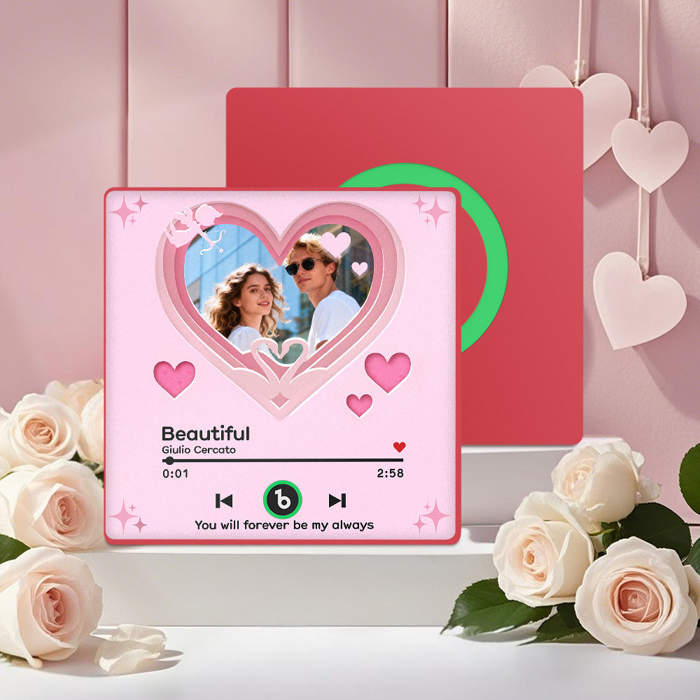 Personalizowany magnes na lodówkę z muzyką i zdjęciem, prezent na Walentynki dla pary