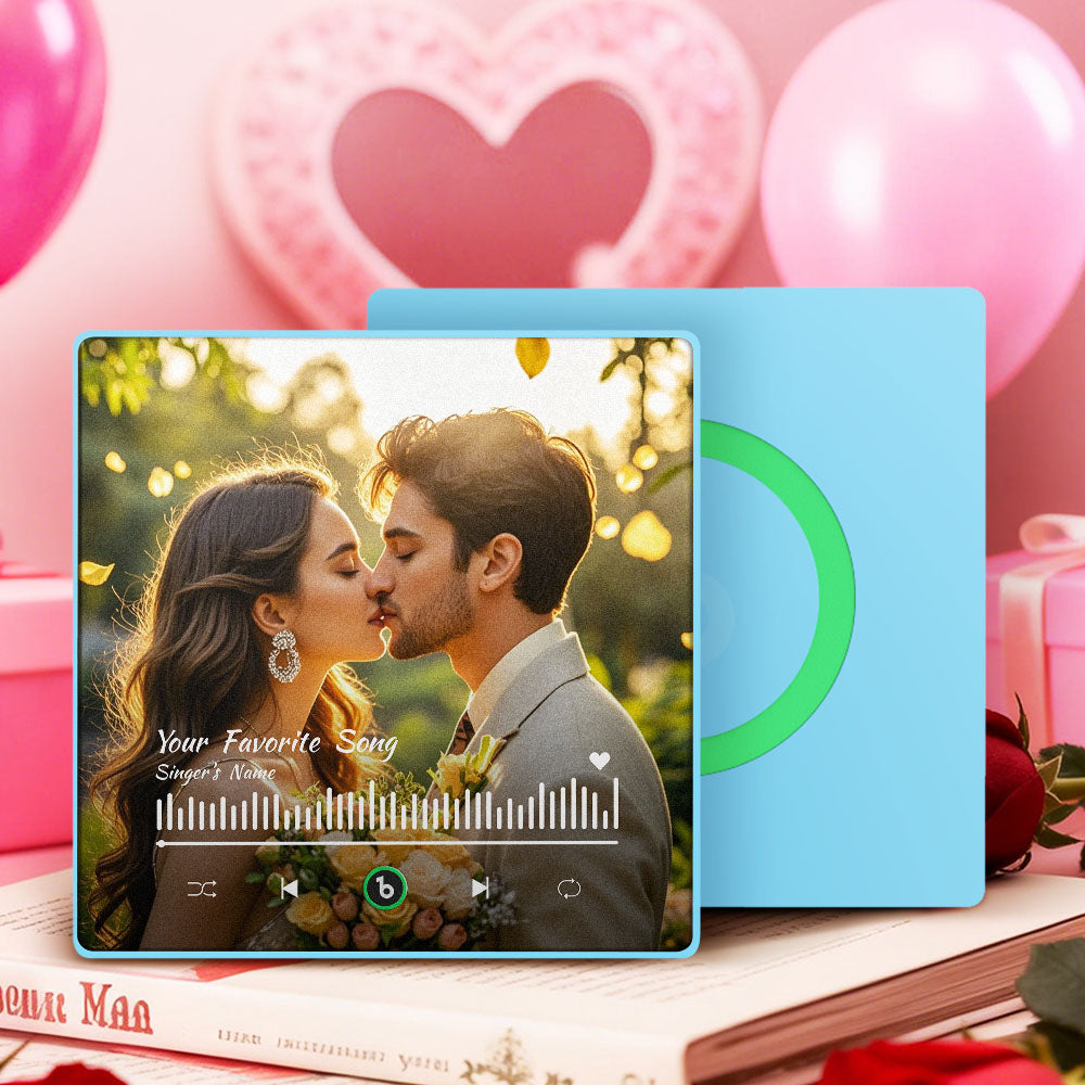 Personalizowany magnes na lodówkę z ulubioną piosenką i zdjęciem na Walentynki