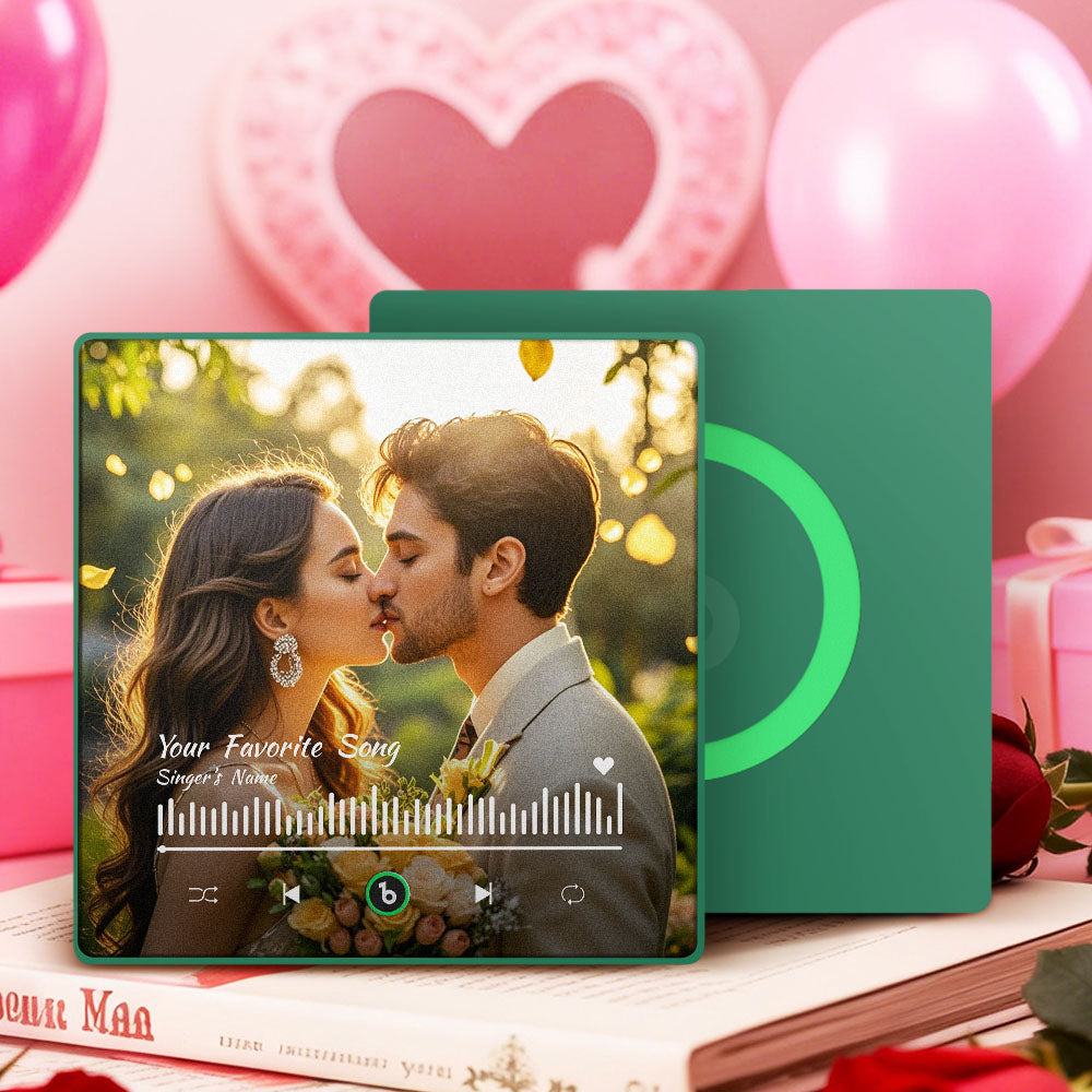 Personalizowany magnes na lodówkę z ulubioną piosenką i zdjęciem na Walentynki