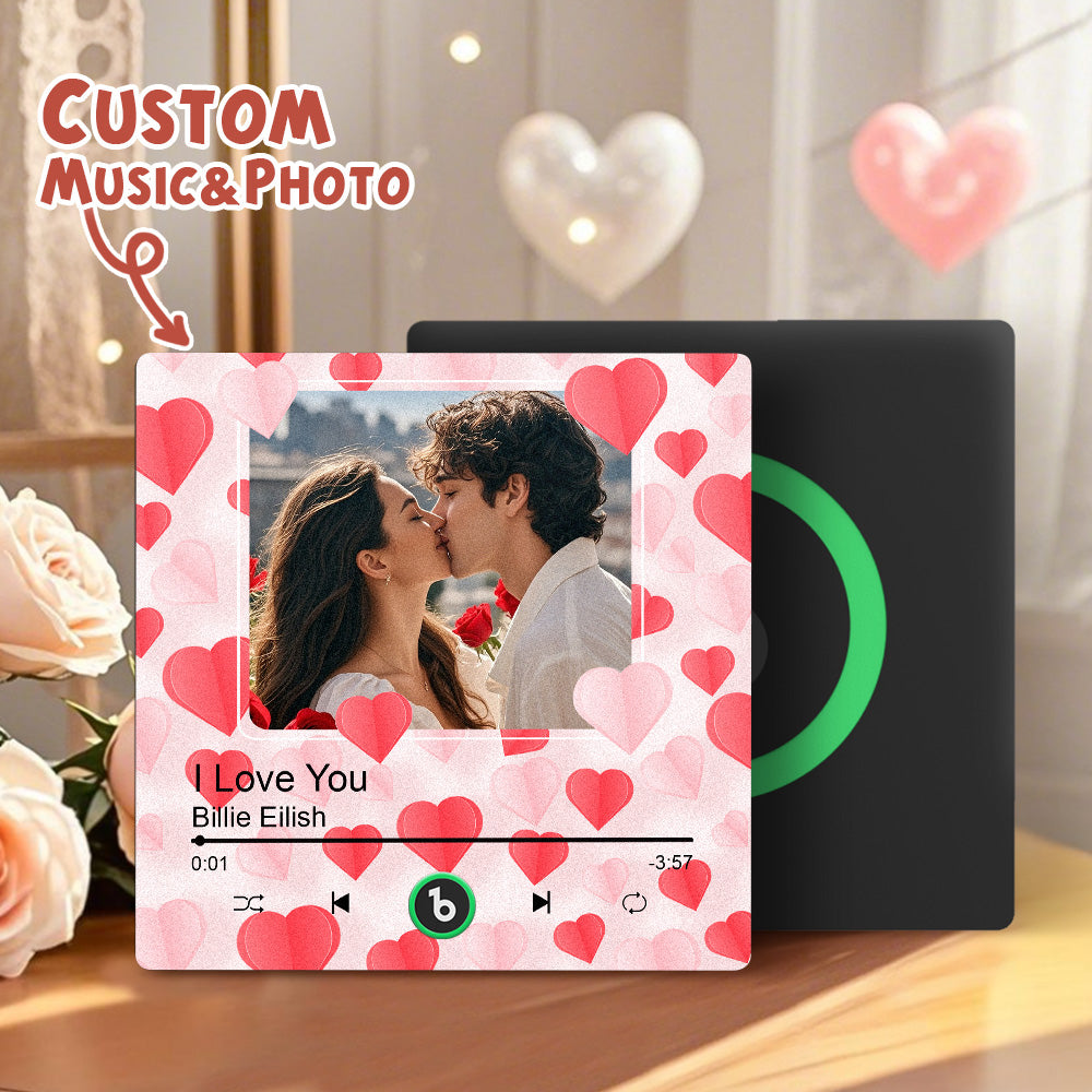 FridgeBeats Frameless Custom Photo with Hearts Music Fridge Magnet Sticker Special for Valentine's Day New 4.0 Upgrade