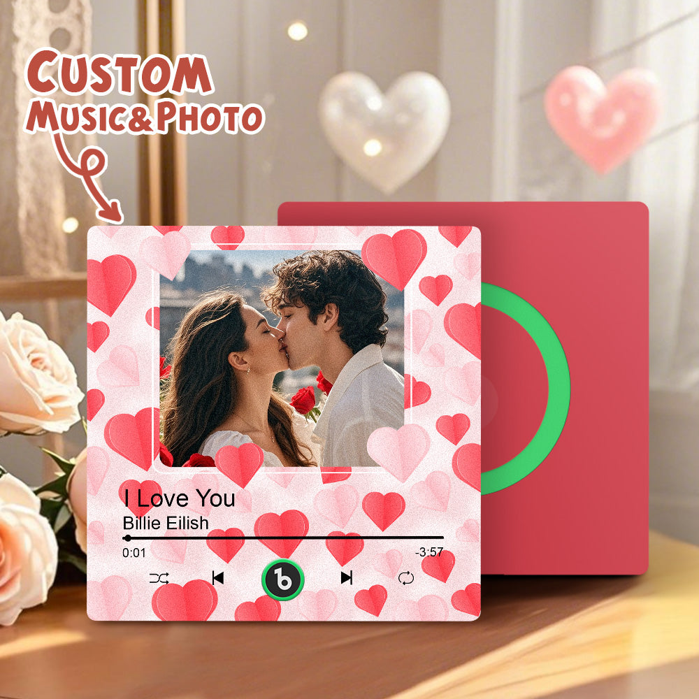 FridgeBeats Frameless Custom Photo with Hearts Music Fridge Magnet Sticker Special for Valentine's Day New 4.0 Upgrade