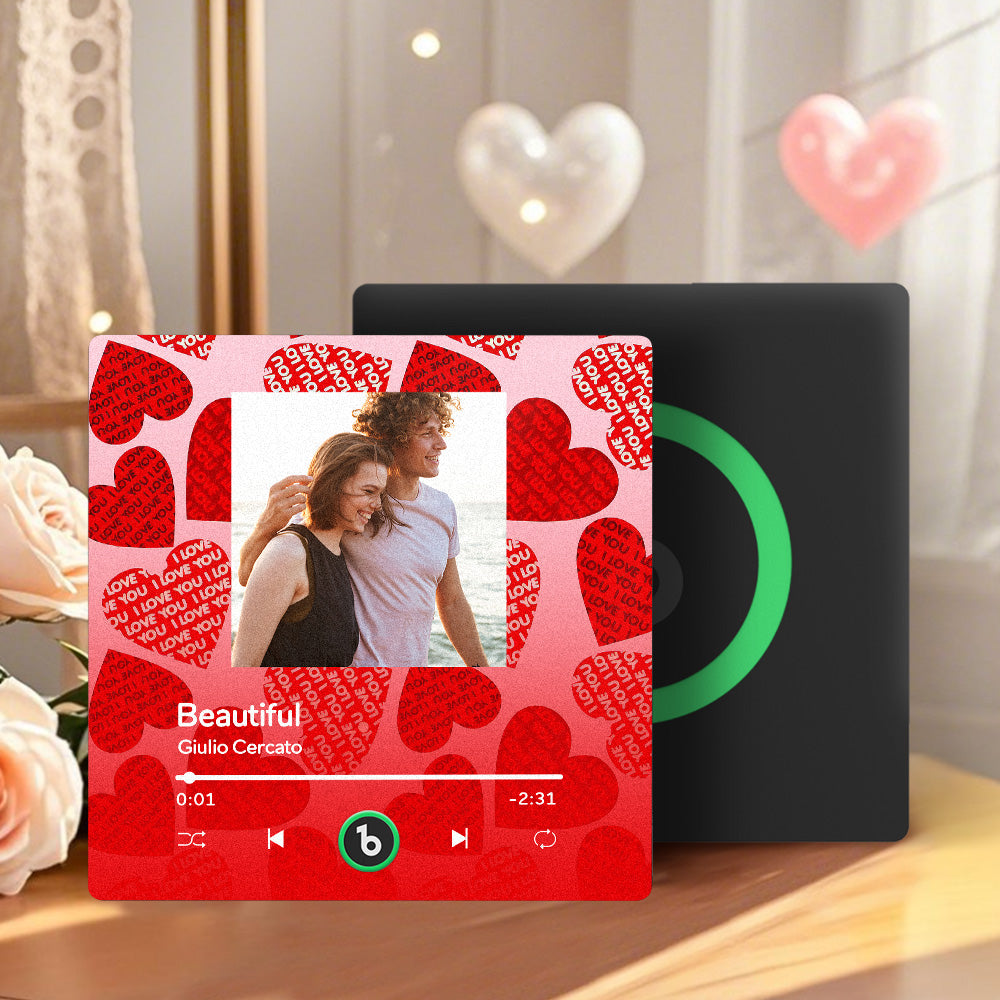 Personalizowany magnes na lodówkę z muzyką i sercem, prezent na Walentynki