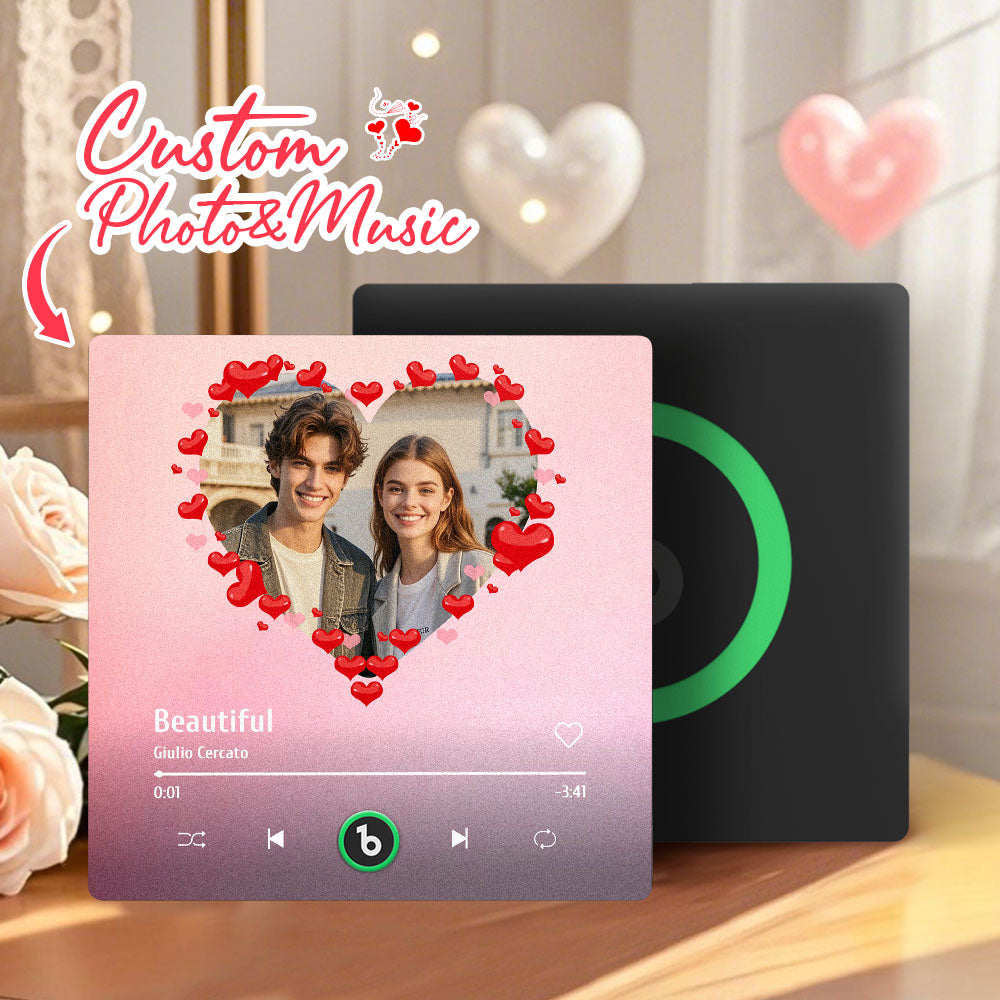 Personalizowany magnes na lodówkę z muzyką i zdjęciem na Walentynki